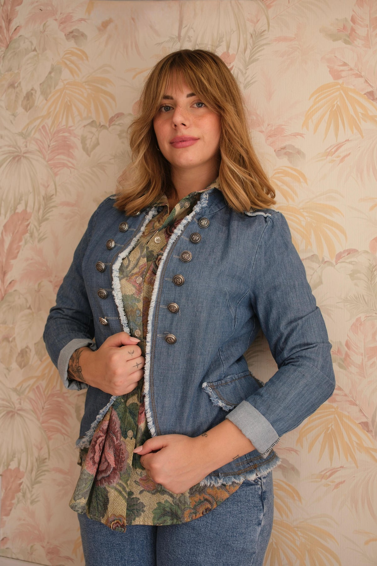 Giacca bottoni in denim - BLU DENIM