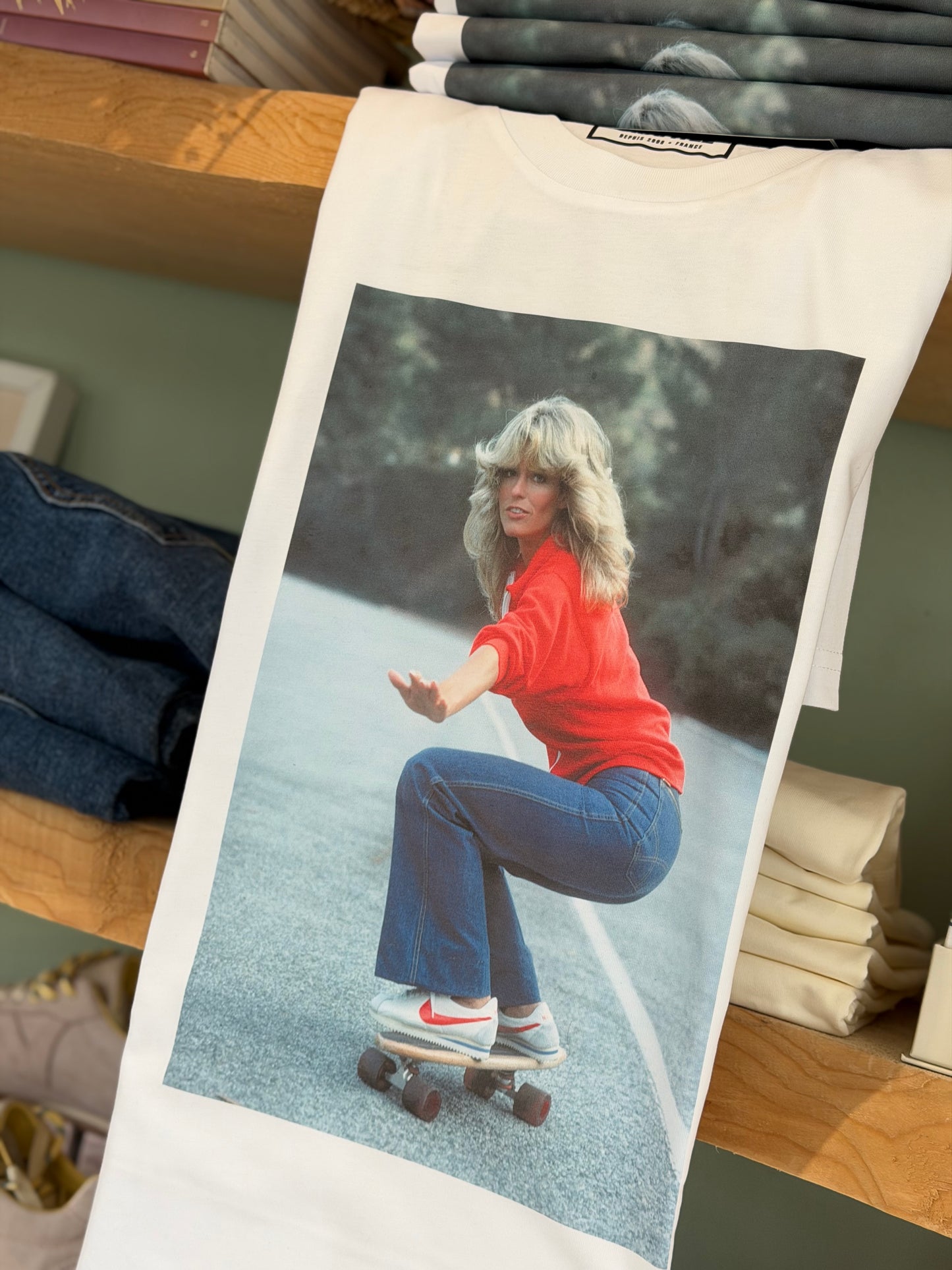 T-shirt stampa Farrah Fawcett - BIANCO