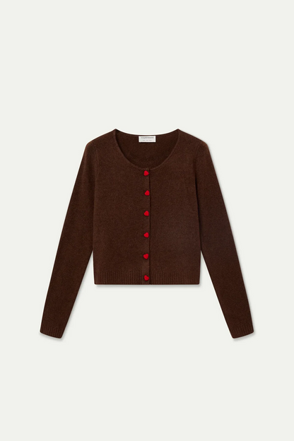 Cardigan bottoni cuore - MARRONE