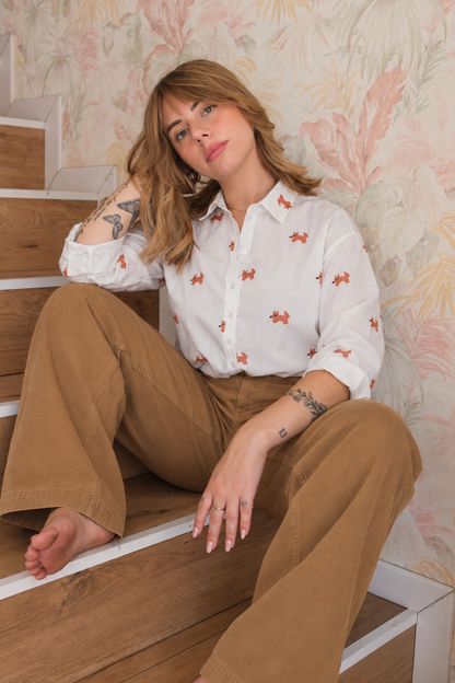 Camicia ricami volpe - BIANCO