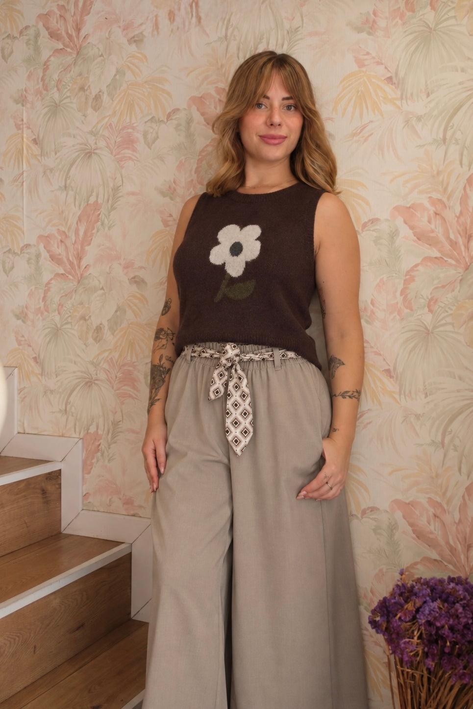 Pantalone con foulard - BEIGE