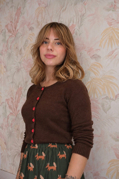 Cardigan bottoni cuore - MARRONE