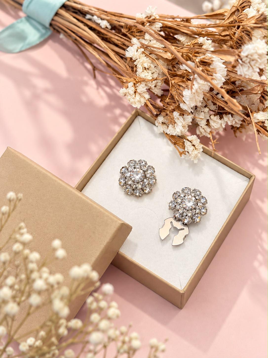 Copribottone fiore strass - ARGENTO