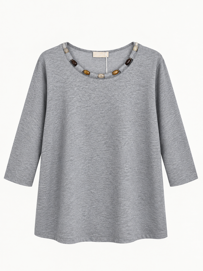 Felpa leggera con inserti sul collo - GRIGIO