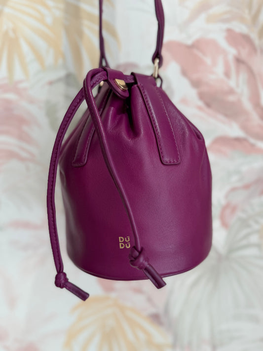 Borsa in pelle con coulisse piccola- FUCSIA