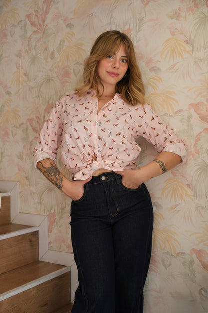 Camicia fantasia cani - ROSA