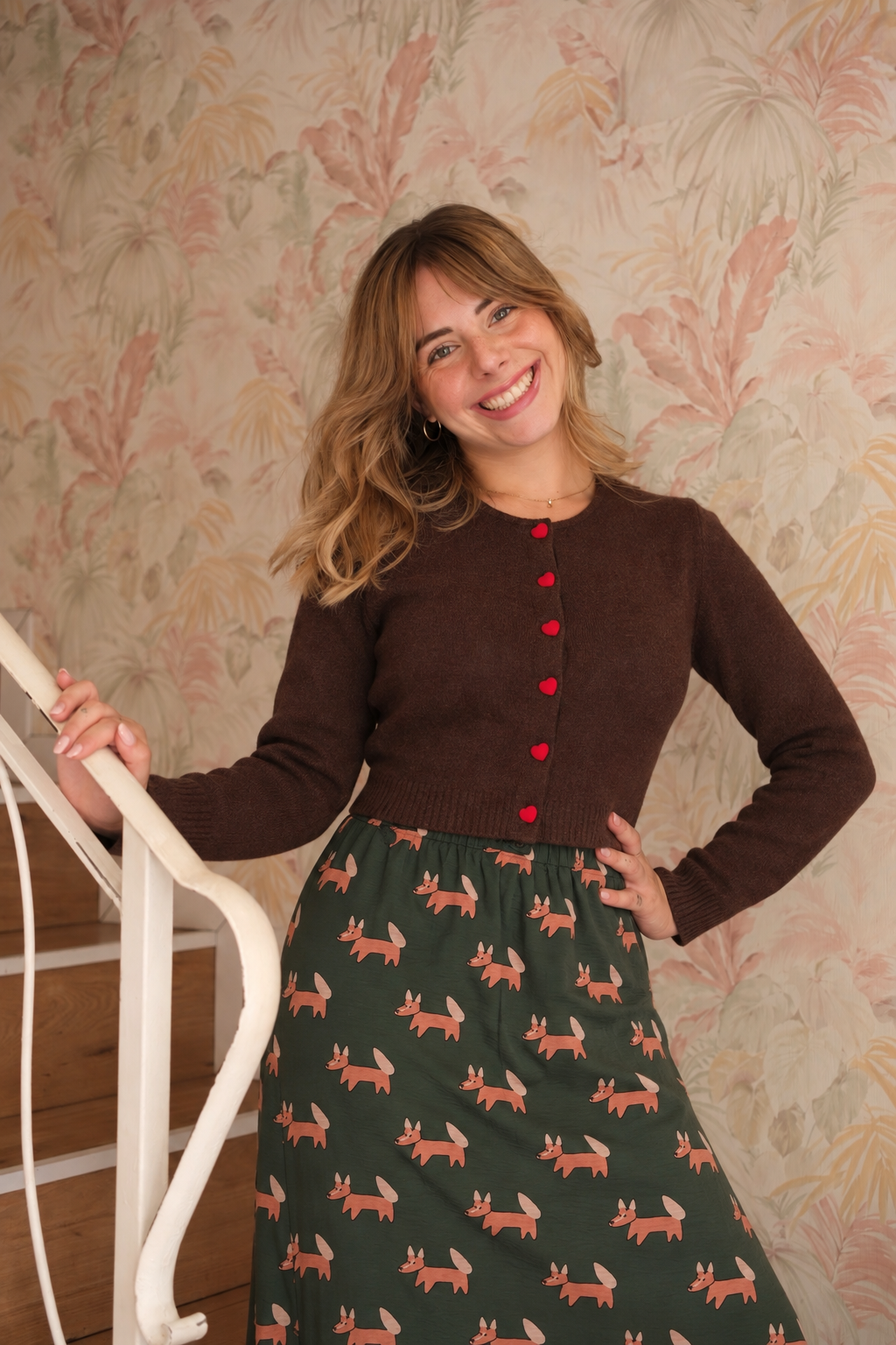 Cardigan bottoni cuore - MARRONE
