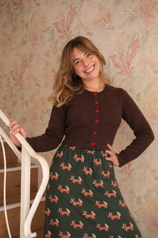 Cardigan bottoni cuore - MARRONE