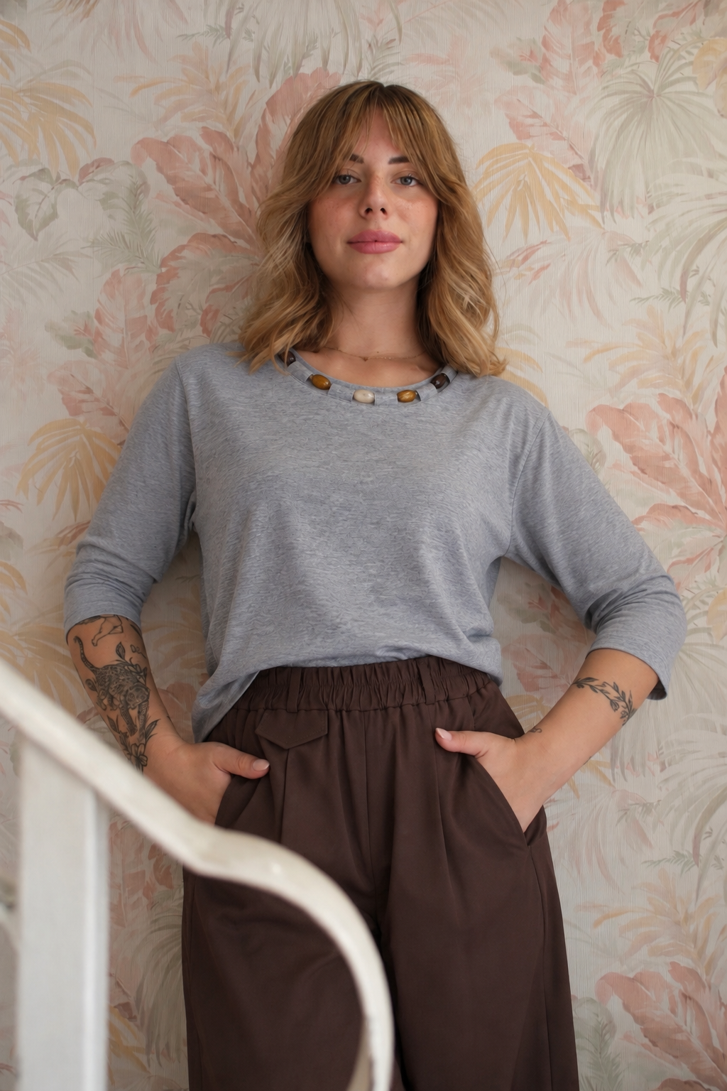 Pantalone con elastico basic - MARRONE