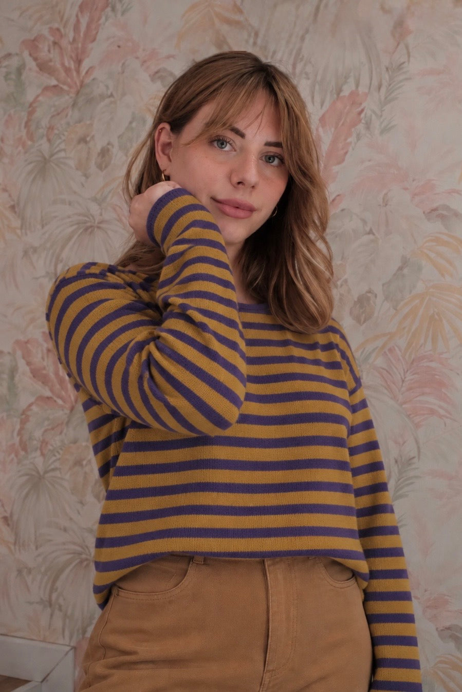 Maglione a righe - SENAPE/VIOLA
