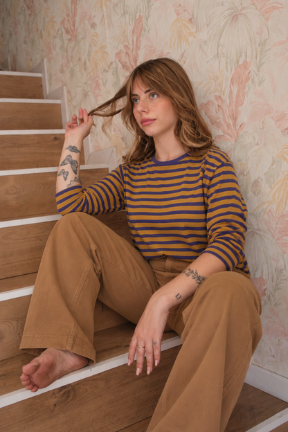 Maglione a righe - SENAPE/VIOLA